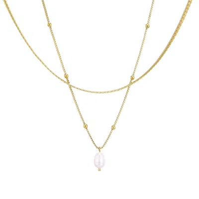 Adornia Tarnish Resistant 18k Gold Plated Set Of 2 Necklaces With Freshwater Pearl