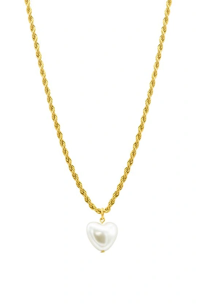 Adornia Water Resistant Imitation Pearl Heart Pendant Necklace In Gold