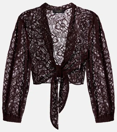 Adriana Degreas Cotton-blend Lace Crop Top In Brown