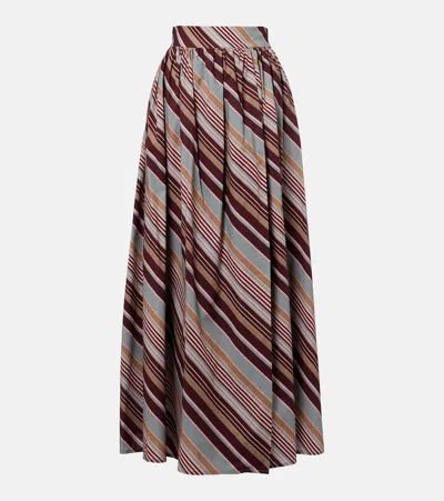 Adriana Degreas Striped Cotton-blend Maxi Skirt In Brown