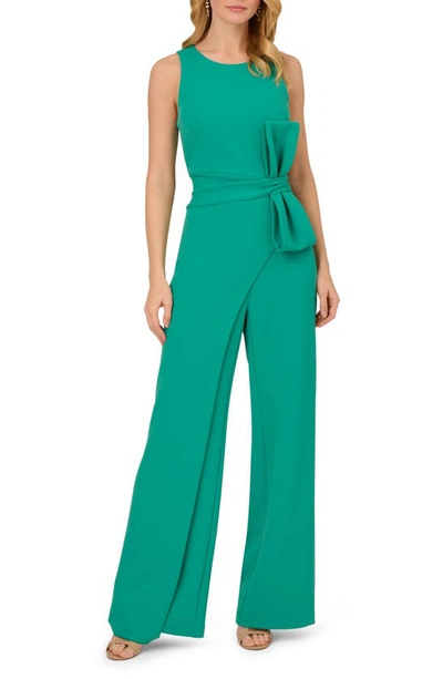 Adrianna Papell Bow Detail Sleeveless Wide Leg Jumpsuit In Botanic Green
