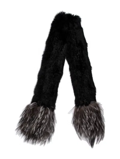 Pre-owned Adrienne Landau Fur Scarf In Black/brown