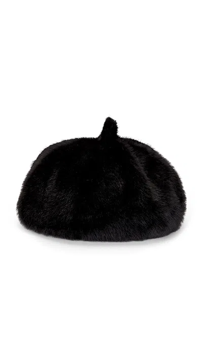 Adrienne Landau The Margaux Faux Fur Beret In Jet Black