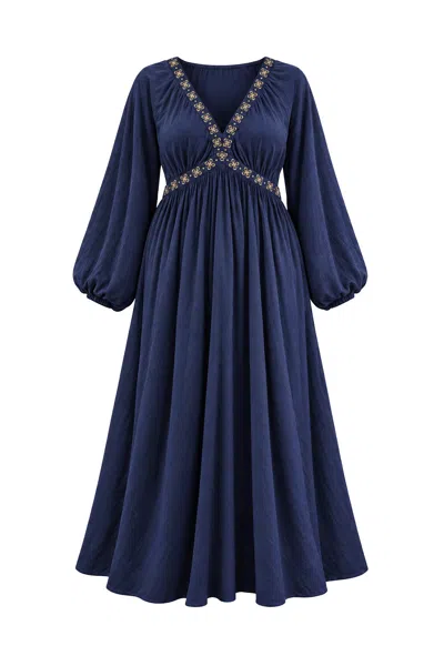 Adrift Clothing Women's Blue Margot Billow Dress In Navy Gild