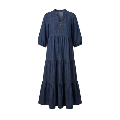 Adrift Clothing Women's Blue Sienna Chambray Billow Dress In Dark Wash