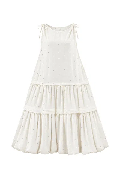 Adrift Clothing Women's Millie Reversible Bubble Hem Dress In White Aurum
