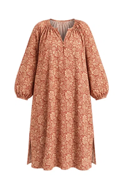 Adrift Clothing Women's Neutrals Arden Button Sleeve Dress In Sultry Sanctuary In Red