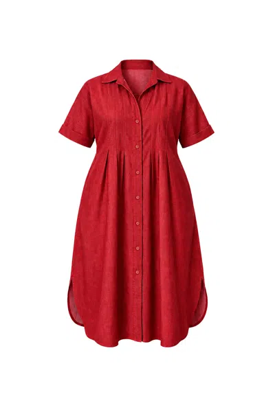 Adrift Clothing Women's Red Bridget Linen Pleated Dress In Chilli In Multi