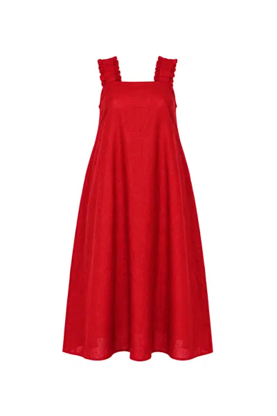 Adrift Clothing Women's Red Clare Linen Sun Dress In Chilli