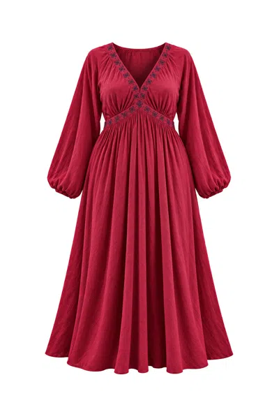Adrift Clothing Women's Red Margot Billow Dress In Berry Gild