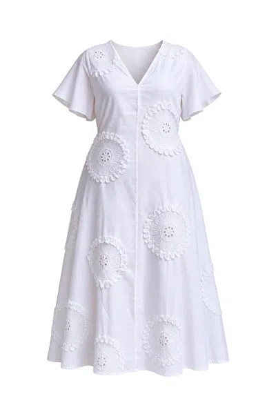 Adrift Clothing Women's Tatum Flutter Sleeve Dress In White Manali In Multi