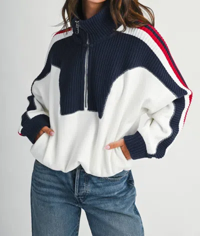 Aemi + Co Women's Varsity Stripe Half Zip Pullover Sweater In White