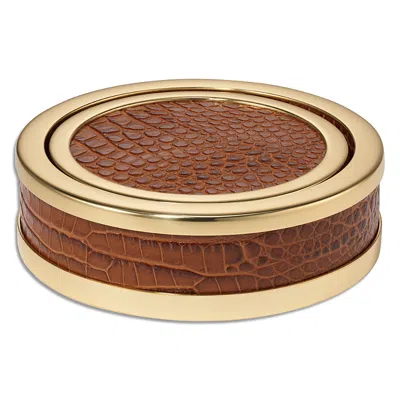 Aerin Classic Croc Embossed Leather Coasters In Chestnut, Set Of 4 In Brown