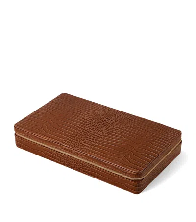 Aerin Leather Enzo Travel Chess Set In Brown