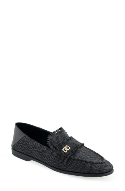 Aerosoles Brik Woven Loafer In Black Raffia