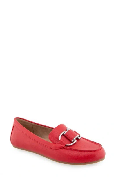 Aerosoles Denver Buckle Loafer In Racing Red Pu Leather