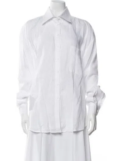 Pre-owned Aexae Linen Long Sleeve Button-up Top In White