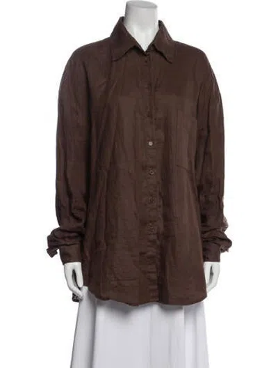 Pre-owned Aexae Long Sleeve Button-up Top In Brown