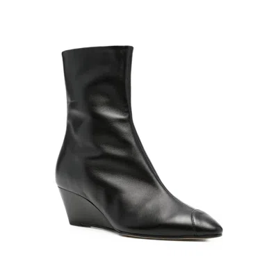 Aeyde Black Leather Wedge Boots In Animal Print