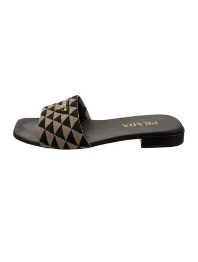 Pre-owned Aeyde Enameled Metal Triangle Leather Slides In Black