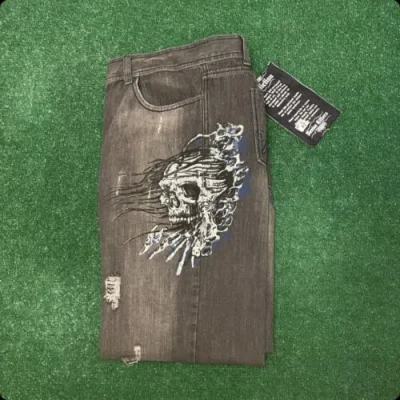 Pre-owned Affliction Vintage Y2k  Baggy Skater Grunge Jeans Vtg Mens Size 42 Dark Skull In Black