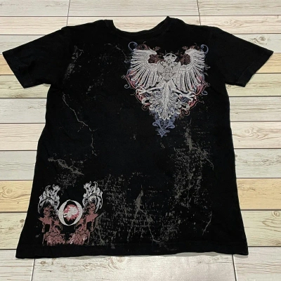 Pre-owned Affliction X Ed Hardy Wings Cross Tee Y2k Affliction Style In Black