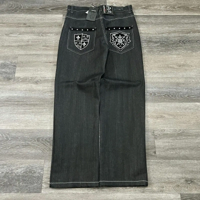 Pre-owned Affliction X Jnco Vintage Y2k Raw Blue Baggy Opium Style Gothic Jeans In Black