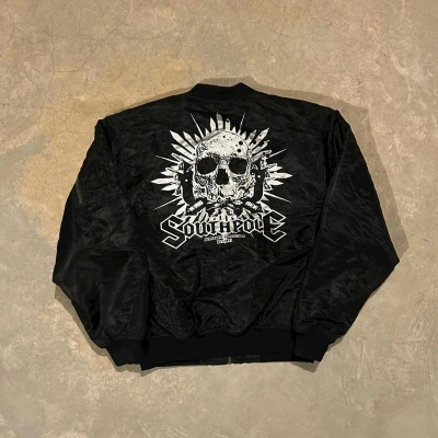 Pre-owned Affliction X Southpole Crazy Vintage Y2k Southpole Ma-1 Bomber Jacket Skull Skater In Black