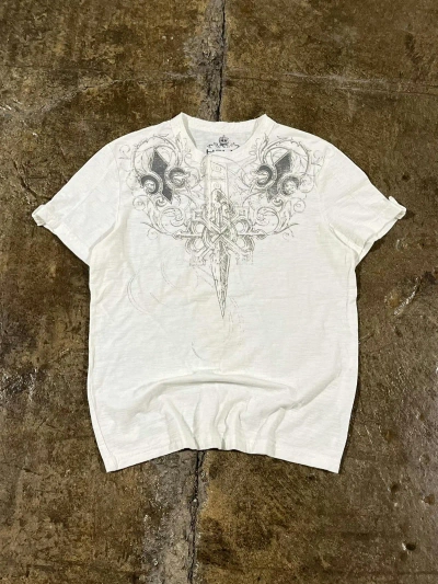 Pre-owned Affliction X Tapout Crazy Y2k Affliction Style Grunge Cross Punk Goth Skater Tee In White