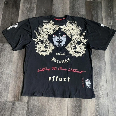 Pre-owned Affliction X Vintage Y2k Red Ape Sacrifice Affliction Style Big Logo Tee In Black White Red
