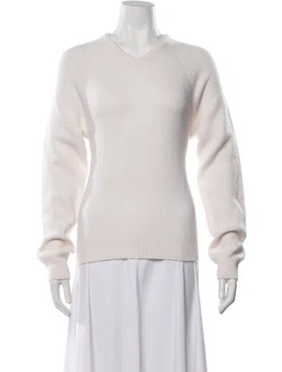 Pre-owned Aflalo Cashmere V-neck Sweater W/ Tags In White