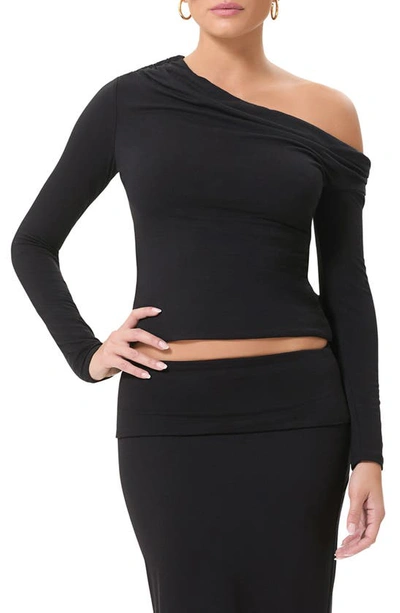 Afrm Bria One-shoulder Jersey Top In Noir