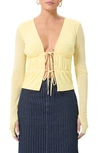 Afrm Cane Tie Front Mesh Panel Top In Buttercup