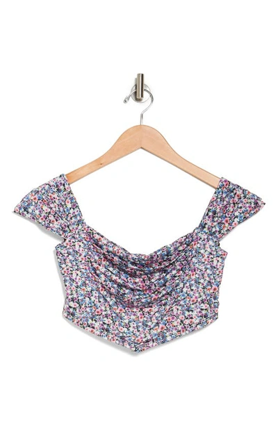 Afrm Lazo Off The Shoulder Crop Top In Summer Multi Ditsy