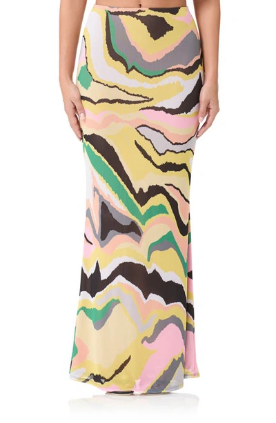 Afrm Tegan Print Maxi Skirt In Soft Linear Abstract