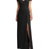 After Six Cuffed Off-the-shoulder Pleated Faux Wrap Maxi Dress In Black