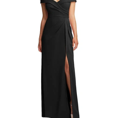 After Six Cuffed Off-the-shoulder Pleated Faux Wrap Maxi Dress In Black