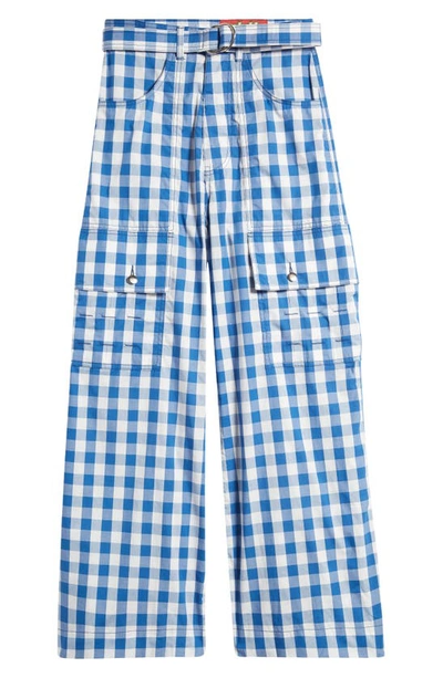 Agbobly Gingham Belted Cotton Cargo Pants In Navy Uniform Check