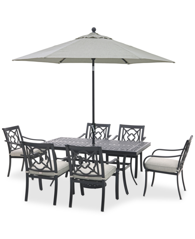 Agio St Croix Outdoor 7-pc Dining Set (68x38" Table + 4 Dining Chairs + 2 Swivel Chairs) In Oyster Light Grey