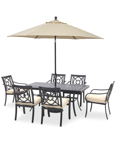 Agio St Croix Outdoor 7-pc Dining Set (68x38" Table + 4 Dining Chairs + 2 Swivel Chairs) In Straw Natural