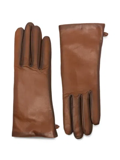 Agnelle Inès Leather Gloves In Brown