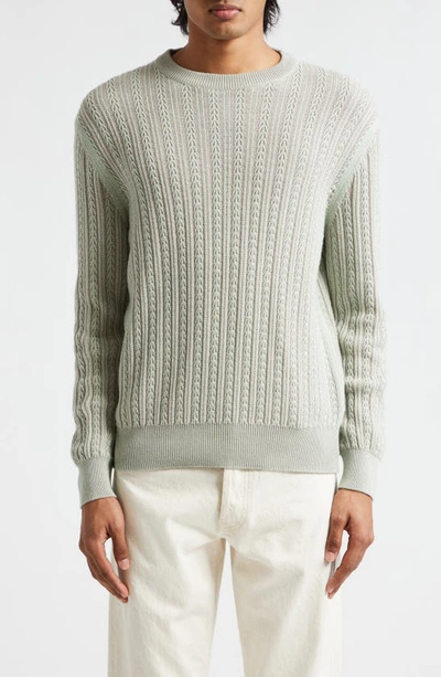 Agnona Cable Knit Silk, Cotton, Cashmere & Linen Crewneck Sweater In Mint