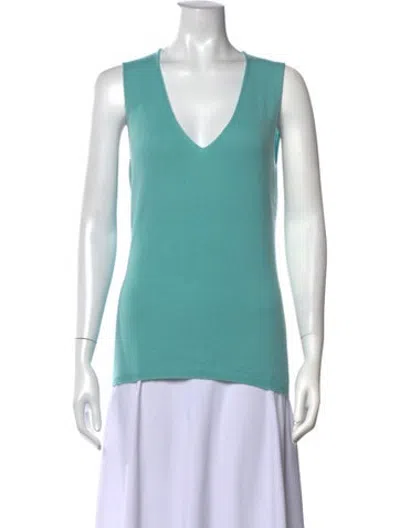Pre-owned Agnona Cashmere V-neck Sweater In Blue/green