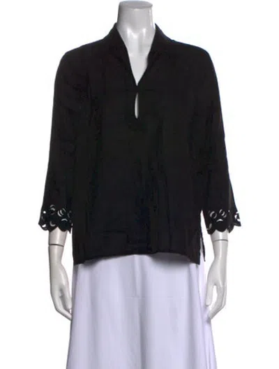 Pre-owned Agnona Linen V-neck Blouse In Black