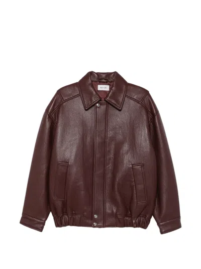 Agolde Grained-effect Zip-up Jacket In Burgundy