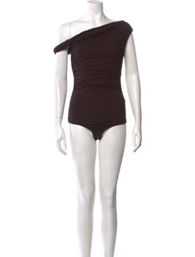 Pre-owned Agolde One-shoulder Long Sleeve Bodysuit In Brown