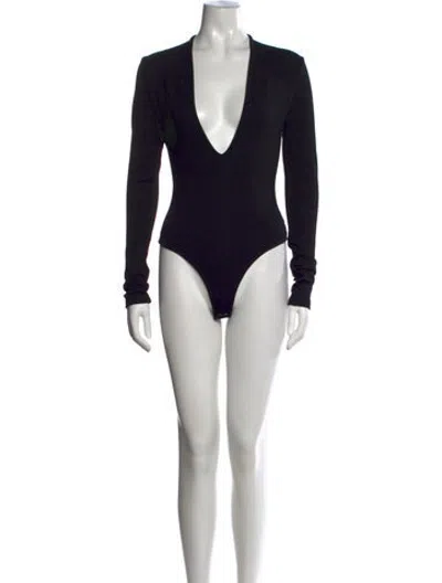 Pre-owned Agolde Plunge Neckline Long Sleeve Bodysuit In Black
