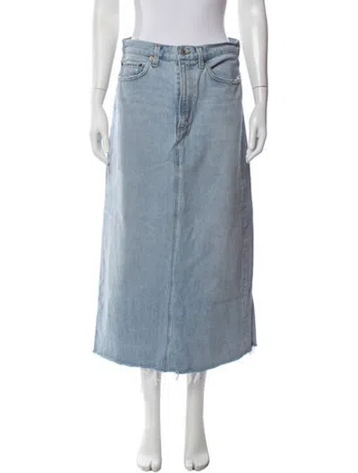 Pre-owned Agolde Raw-edge Trim Midi Length Skirt In Blue