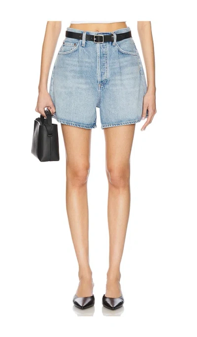 Agolde Womens Raft (vint Lt Ind) Rhoda Pleated Denim Shorts In Blue