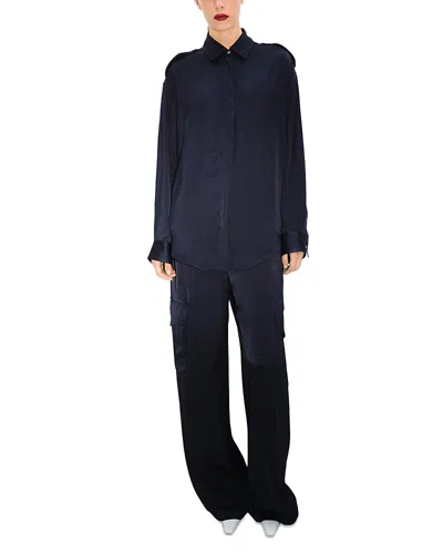 Agolde Shara Satin Wide Leg Cargo Pants In Blue